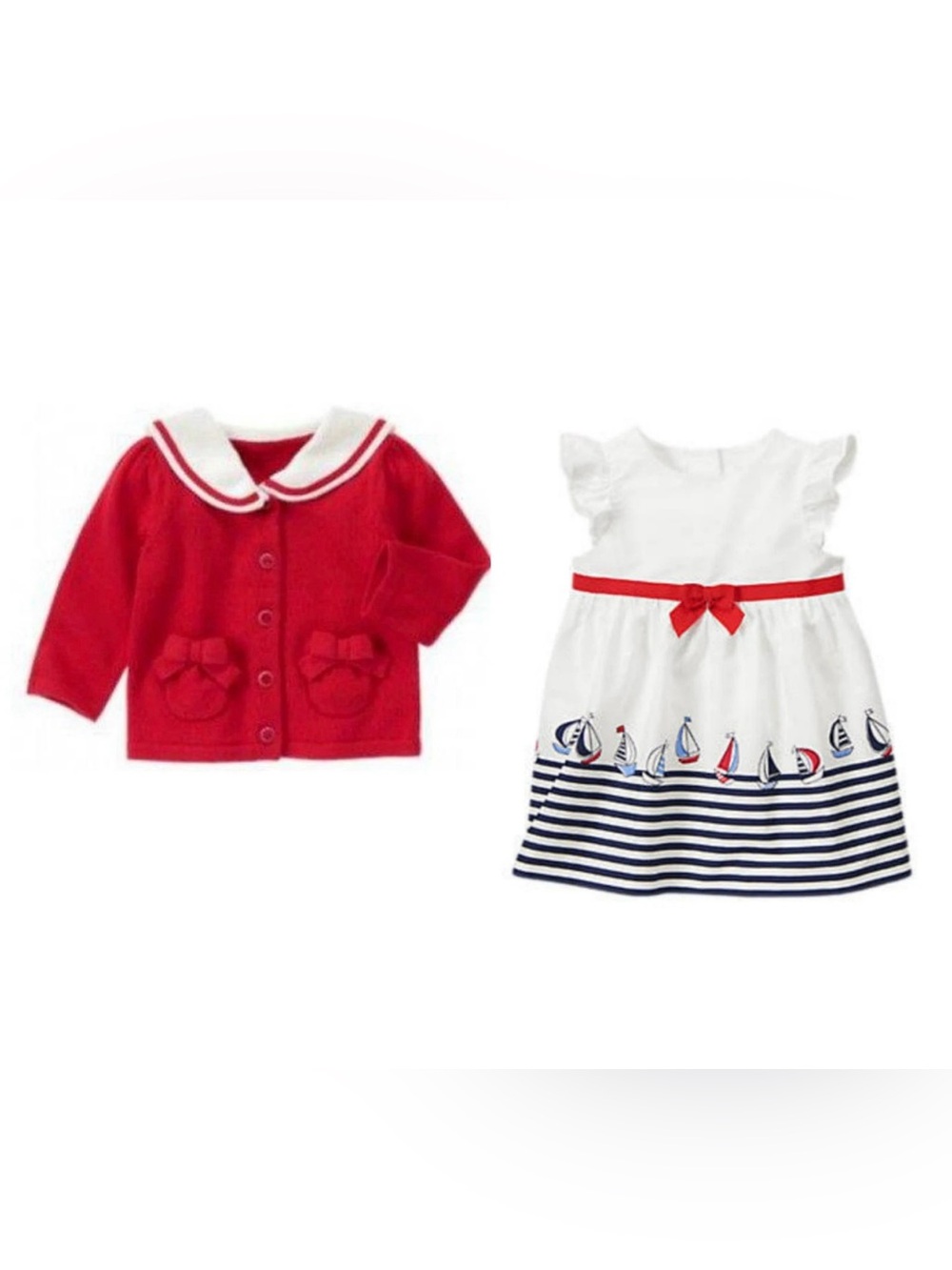 NWT Gymboree Sailor Baby Girls Sailor Red Cardigan & Nautical White Dress Set